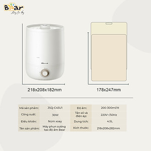 Máy Phun Sương Tạo Ẩm Bear Làm Mát Không Khí, Bộ Lọc Ion Bạc Diệt Khuẩn, Tiết Kiệm Năng Lượng JSQ-C45U1 - Hàng chính hãng