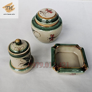 Bộ ấm chén Bát Tràng men bóng vẽ Chuồn khoai đủ phụ kiện