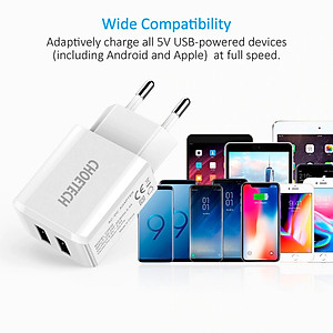 Cóc củ sạc nhanh Dual USB hiệu CHOETECH C0030 cho điện thoại / máy tính bảng hỗ trợ sạc nhanh 5V-2A trang bị chip bảo vệ thông minh, thiết kế nhỏ gọn - Hàng chính hãng