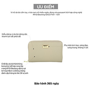 Ví nữ da thật cầm tay, ví da nam nữ nhiều ngăn, đựng vừa passport tích hợp công nghệ RFID Blocking IDIGO FW1 - 4311