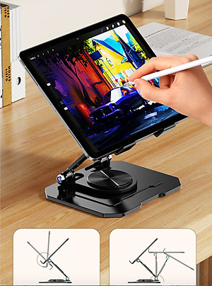 Kệ đỡ giá đỡ đế tản nhiệt cho máy tính bảng hợp kim nhôm gấp gọn xoay 360 độ nhiều nấc độ cao K31- Hàng chính hãng