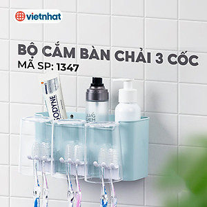 Kệ Để Bàn Chải, Cốc Và Kem Đánh Răng Việt Nhật, Bộ Cắm Bàn Chải 3 cốc - Nhựa Việt Nhật Chính Hãng