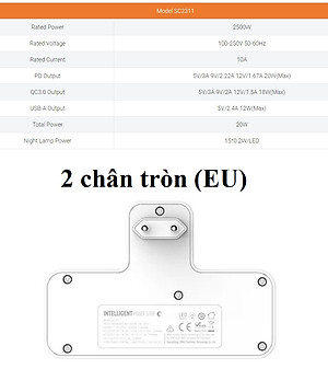 Ổ cắm đa năng 2500W hỗ trợ sạc nhanh QC18W PD20W LDNIO SC2311 _ Hàng chính hãng