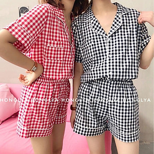 Bộ ngủ cộc cộc kẻ caro siêu dễ thương Pijama kẻ caro Pizama dễ thương Pyjama