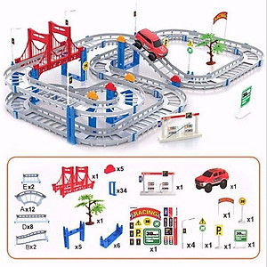 Bộ đồ chơi đường đua ô tô tàu lượn 56 chi tiết chất liệu nhựa ABS bền chắc, dẻo dai và an toàn cho trẻ