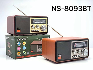 Đài Radio chất liệu gỗ bắt sóng khỏe, điều khiển từ xa, nghe nhạc Bluetooth, USB, điện 220V NNS 8093BT-Hàng Chính Hãng