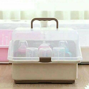 Giá Úp Bình Sữa, Úp Cốc Có khay thoát nước có Nắp Đậy tặng kèm dụng cụ tưa lưỡi vệ sinh miệng cho bé