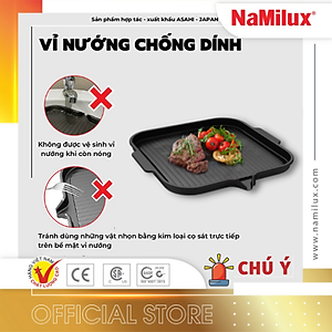 Vỉ Nướng Chống Dính Không Khói NaMilux│Phủ Lớp Chống Dính Teflon Whitford│Có Rãnh Thoát Mỡ│Hàng Chính Hãng