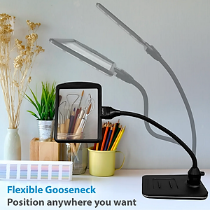 Kính lúp cao cấp để bàn đọc sách, đọc điện thoại Magnipros 1819+CP (4X, có đèn led chống chói và giảm mỏi mắt, có thể để bàn hoặc kẹp bàn)