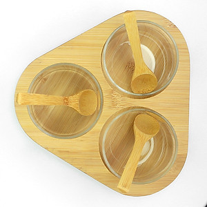 Bộ 3 hủ thủy tinh đựng gia vị khay gỗ Hobby Home Decor VTG có muỗng