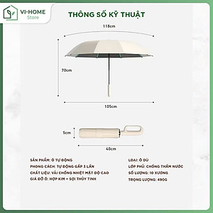 Ô Dù Gấp Gọn 10 Nan Kép - Chắc Chắn, Chống Lật, Tay Cầm Thông Minh, Chống Tia UV 99% - HÀNG CHÍNH HÃNG MINIIN