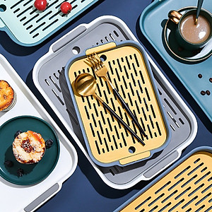 Khay Nhựa Úp Ly, Cốc, Chén Ecco Hình Chữ Nhật Cao Cấp Có Khay Hứng Nước Thông Minh Giao Màu Ngẫu Nhiên