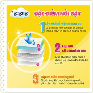 Tã/Bỉm Quần Em Bé Pep.up Cottony 3D Gói Đại Siêu Mềm Mại, Siêu Khô Thoáng, Kháng khuẩn Size S/M/L/XL