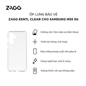 Ốp lưng ZAGG ESNTL Clear chống sôc dành cho cho Samsung M55 5G, hạn chế ố vàng - Hàng chính hãng