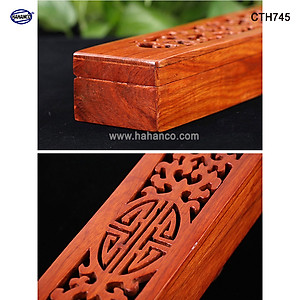Hộp đựng đũa gỗ hương đỏ - đục khắc tinh tế (CTH745) Sang trọng - Đựng đũa sang trọng làm quà tặng