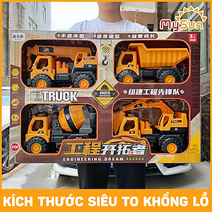 Bộ xe công trình đồ chơi cho bé mô hình xe ô tô cần cẩu máy xúc múc xe ben cở cát xe bồn trộn bê tông đồ chơi