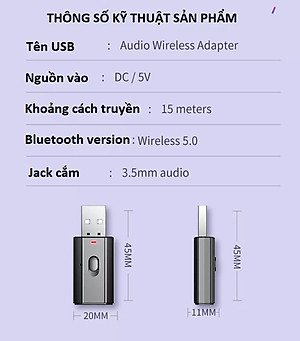 Thiết bị thu phát âm thanh Usb bluetooth 5.0 đa chức năng jack cắm 3.5mm cho loa, Tivi, máy tính, laptop, xe ô tô tặng kèm que chọc sim, Hàng Chính Hãng