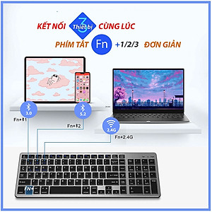 Bàn phím không dây K635 - pin sạc TypeC - đa kết nối bluetooth 5.0 + 3.0 + Usb wireless 2.4g hàng nhập khẩu