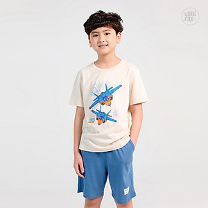 Bộ Quần Áo Bé Trai Bigfox, Bộ Cộc Tay Trẻ Em Mùa Hè Chất Cotton Mát In Hình Máy Bay