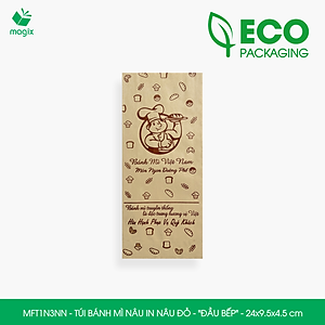 MFT1N3NN - 24x9.5x4.5 cm - 200 Túi bánh mì Nâu, in sẵn họa tiết ĐẦU BẾP - Bao bánh mì Túi giấy thực phẩm an toàn