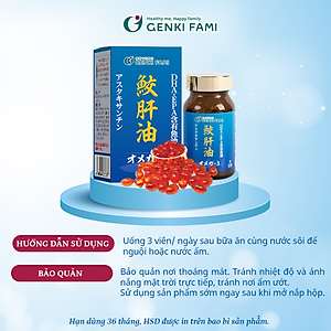 Dầu Gan Cá Mập Omega 3 Astaxanthin Genki Fami Nhật Bản, Bổ Mắt, Bổ Não Tốt Cho Tim Mạch Hộp 90 viên