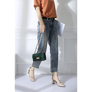 Giày cao gót nữ 7p YUKIBLOOM đế vuông da lộn bít đầu BG01