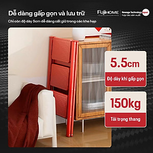 Thang ghế chữ A gấp gọn 3- 4 bậc bản to an toàn FUJIHOME nhập khẩu đa năng xếp gọn chính hãng thép Cacbon chống gỉ bền