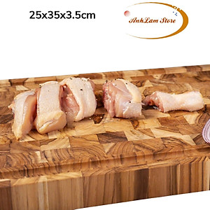 Thớt Gỗ Teak Bản Siêu Lớn Dày Cao Cấp 25x35x3.5 cm Không Mùn, Không Mọt Mối An Toàn Cho Sức Khỏe - Thớt gỗ Cứng Dày Có Rãnh Chống Tràn Đặc Biệt Dùng Làm Khay Phục Vụ Các Món Nướng BBQ