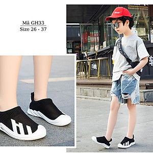 Giày lười cho bé trai bé gái dạng lưới thể thao len cổ thun phù hợp cho trẻ em học sinh mang mùa hè đi học, đi biển thời trang thoáng khí êm chân phong cách Hàn Quốc  3, 4, 5, 6, 7, 8, 9, 10, 11, 12 tuổi NHÍM SHOP GH33