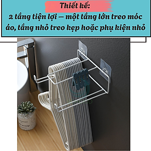 Giá treo móc áo dán tường tiện lợi- Kệ treo móc quần áo dán tường đa năng- Giá treo đồ gọn gàng không cần khoan- Kệ gắn tường treo móc áo và kẹp đồ- Giá đựng móc treo dán tường tiết kiệm không gian