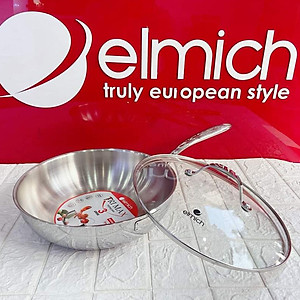 Chảo Inox 304 Cao Cấp 3 Lớp Đáy Liền Elmich Trimax kèm vung kính - Hàng chính hãng