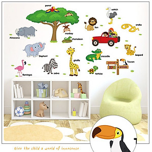 Decal dán tường Vườn thú tiếng anh AmyShop DB061 (75 x 118cm)