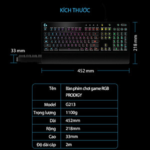 Bàn phím game có dây Logitech G213 Prodigy RGB Lightsync - Hàng chính hãng