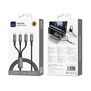 Cáp Sạc Đa Năng 3in1 sạc nhanh 60W USB-C ra 2 cổng Type-C + 1 cổng L cho iPhone / cho iPad hiệu WIWU Starlink - Chống Rối, Siêu Bền, Chip Thông Minh Tích Hợp, Sạc An Toàn - Hàng nhập khẩu