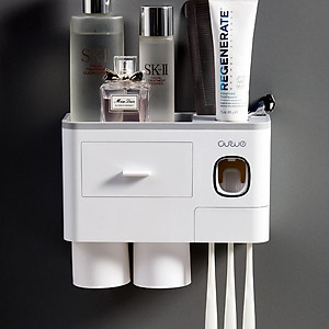 Hộp Đựng Bàn Chải Và Nhả Kem Đánh Răng Tự Động Tặng Kèm  Cốc Hút Từ -Kệ Để Đồ Nhà Tắm Dán Tường Tiện Lợi- Hàng Chính Hãng MINIIN