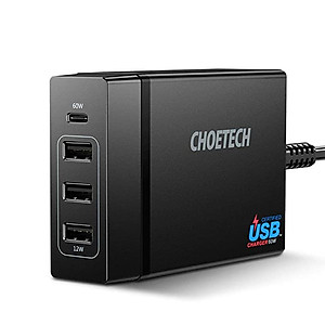 Cóc củ sạc nhanh 72W 3 cổng USB & 1 cổng PD Type-C 3.0 hiệu CHOETECH 1C3UEU-101BK cho điện thoại / máy tính bảng / Macbook / Laptop - Hàng chính hãng