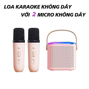 Loa Bluetooth mini kèm 2 micro hát karaoke không dây - Mic hát karaoke âm thanh chất lượng lọc âm khử nhiễu LED RGB - Hàng Nhập Khẩu