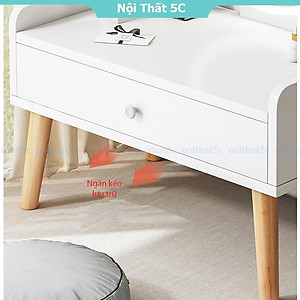 Bàn trang điểm ngồi bệt tích hợp đèn LED có nút cảm ứng thông minh chân gỗ tự nhiên phong cách Bắc Âu