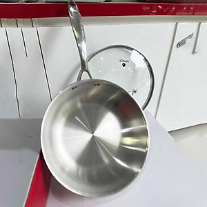 Chảo Inox 304 Cao Cấp 3 Lớp Đáy Liền Elmich Trimax kèm vung kính - Hàng chính hãng