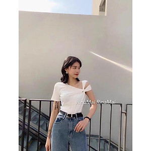 Áo xoắn vai chất zip cotton điệu đà