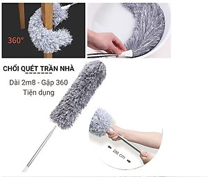 Chổi Quét Trần Nhà Bằng Sợi Cán Dài Xếp Gọn 2m8 - Chổi Quét Bụi Đa Năng Rút Xoay 360 Độ