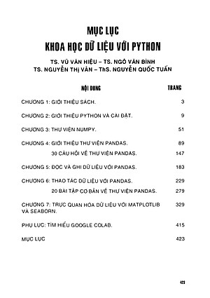 Khoa Học Dữ Liệu Với Python (Sách chuyên khảo dành cho sinh viên ngành Công gghệ Thông tin, Khoa học Dữ iiệu Và Kinh tế số) - TS. Vũ Văn Hiệu, TS. Ngô Văn Bình, TS. Nguyễn Thị Vân, ThS. Nguyễn Quốc Tuấn