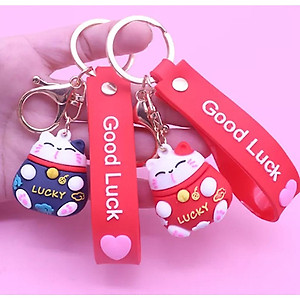 Móc Khoá Mèo Thần Tài Lucky May Mắn Nhiều Màu Sắc Có Dây Treo Silicon - HENRYSA