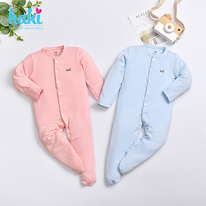 Bộ body sơ sinh liền tất, tay lật vải tre (Bamboo) cao cấp BB034, sleepsuit cho bé, set body dài tay cho bé sơ sinh chính hãng HAKI