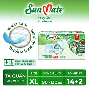 [Mẫu mới] Combo 2 Tã quần SunMate siêu mềm mại G1 mới size XL-14+2 miếng