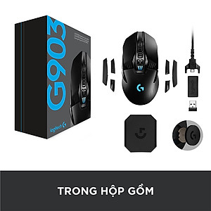 Chuột game không dây Lightspeed RGB Logitech G903 - Cảm biến Hero 25k, pin sạc 140h+, thiết kế thuận cả 2 tay, pin 180h, PC/Mac - Hàng chính hãng