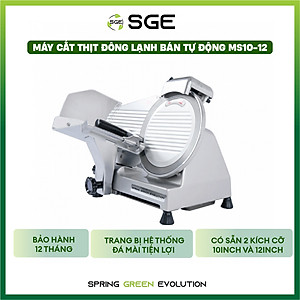 Máy thái, cắt thịt đông lạnh, thái rau củ bán tự động MS12, hàng chính hãng SGE Thailand. Phù hợp dùng cho nhà hàng, hộ kinh doanh thực phẩm, siêu thị, nhà hàng.