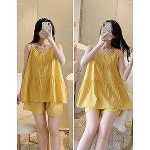 Bộ đồ ngủ dành cho nữ áo 2 dây quần đùi mặc nhà vải cotton (cotton đũi) mềm nhẹ, thoáng mát, nhiều màu size từ 40-75 kg phong cách năng động dễ thương
