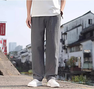 Quần nam ống rộng chất linen vải đẹp mềm thoáng mát, thiết kế dây rút kết hợp khóa kéo độc la Haint boutique Qd11