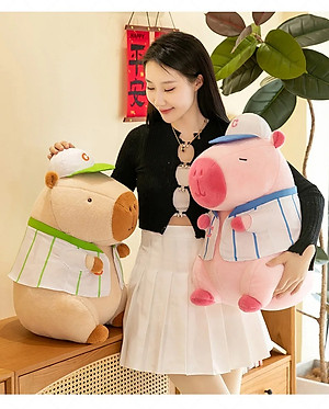 Thú nhồi bông capybara màu hồng mặc áo bóng chày dễ thương - Size từ 30cm đến 40cm - Quà tặng gấu bông capybara chuột lang êm mịn